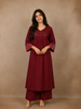 Maroon Floral Printed Mirror Embllishment Cotton Salwar Suit