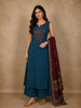 Deep Teal Blue Circular Appliqué Motif Design Cotton Palazzo Suit