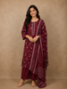 Deep Wine Floral Printed Design Cotton Straight Cut Salwar Suit with Dupatta