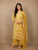 Mustard Yellow Floral Printed Design Cotton Straight Cut Salwar Suit with Dupatta
