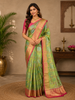 Light Green Pure Kanchipuram Bridal Silk Saree with Floral Motif and Zari Border