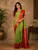 Green Tree Woven Kanchipuram Silk Saree With Contrast Red Zari Border