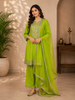Parrot Green Floral Designed Semi Silk Salwar Suit