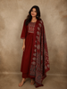 Deep Maroon Ajrakh Printed Design Cotton Salwar Suit with Dupatta
