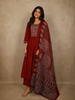Deep Maroon Floral Ajrakh Printed Design Cotton Salwar Suit with Dupatta