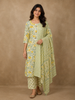 Soft Yellow Floral Printed Design Cotton Straight Cut Salwar Suit with Dupatta