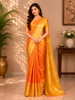 Orange Circular Motifs Woven Pure Kanchipuram Silk Saree With Yellow Contrast