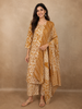 Warm Mustard Yellow Abstract Printed Design Cotton Straight Cut Salwar Suit with Dupatta