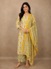 Warm Mustard Yellow Leaf Printed Design Cotton Straight Cut Salwar Suit with Dupatta
