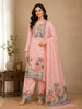 Pink Crepe Straight Cut Salwar Suit for Girls Adorned with Peacock and Floral Design, Paired with Dupatta