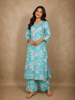 Aqua Blue Floral Printed Design Cotton Co-ord Set