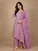 Dusty Lavender Floral Printed Design Cotton Straight Cut Salwar Suit with Dupatta
