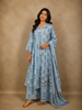 Light Blue Floral Printed Design Cotton Anarkali Salwar Suit with Dupatta