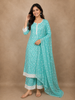 Soft Aqua Mint Blue Floral Printed Design Cotton Salwar Suit with Dupatta