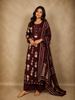 Wine Maroon Floral Printed Design Cotton Anarkali Salwar Suit with Dupatta