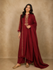 Dark Pink Floral Thread Embroidered Design Cotton Straight Cut Salwar Suit with Dupatta