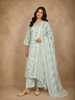 Sky Blue Floral Printed Design Cotton Straight Cut Salwar Suit with Dupatta