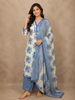 Dusty Blue Floral Printed Design Cotton Salwar Suit with Dupatta