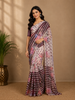 Ivory with Marron Stripes and Floral Printed Organza Designer Saree