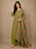 Olive Moss Green Floral Printed Design Cotton Salwar Suit with Dupatta
