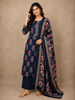 Deep Navy Blue Floral Printed Design Cotton Salwar Suit with Dupatta