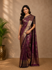 Deep Plum Purple Floral Woven Design Pure Kanchipuram Silk Saree