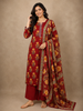 Deep Maroon Floral Printed Design Cotton Salwar Suit with Dupatta