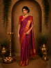 Rani Pink Magenta Mini Checked Zari Woven Design Pure Kanchipuram Silk Saree with Contrast Peacock Zari Border