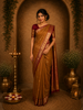 Mustard Yellow Mini Checked Zari Woven Design Pure Kanchipuram Silk Saree with Contrast Floral Zari Border