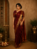 Deep Maroon Floral Butta Zari Woven Design Pure Kanchipuram Silk Saree with Peacock Zari  Border
