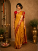 Rich Mustard Yellow Floral Zari Woven Design Pure Kanchipuram Silk Saree with Contrast Zari Paisley Border