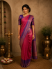 Vibrant Rani Pink Geometric Zari Woven Design Pure Kanchipuram Silk Saree with Contrast Zari Border