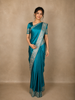 Teal Blue Floral Embellished Design Satin Saree