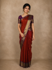 Maroon Elephant Motif Woven Pure Kanchipuram Silk Saree with Contrast Purple Zari Border