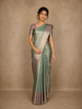 Sea Green Mini Checked Woven Design Pure Kanchipuram Tissue Silk Saree with Contrast Designer Border