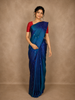 Teal Blue Floral Butta Woven Design Pure Kanchipuram Silk Saree with Contrast Blouse