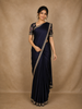Navy Blue Plain Satin Saree with Sequin Lace Border