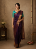 Deep Royal Plum Purple Striped Zari Woven Design Pure Kanchipuram Silk Saree with Paisley Zari Border