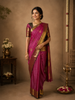 Deep Plum Purple Floral Butta Zari Woven Design Pure Kanchipuram Silk Saree with Contrast Floral Zari Border