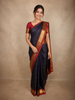 Navy Blue Striped Woven Pure Kanchipuram Silk Saree with Contrast Red Zari Border