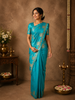 Bright Aqua Turquoise Blue Floral Butta Zari Woven Design Pure Banarasi Saree with Floral Zari Border