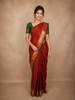 Maroon Checks Woven Pure Kanchipuram Silk Saree with Zari Border