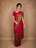 Rani Pink Solid Woven Design Pure Kanchipuram Silk Saree with Contrast Checked Border