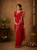 Vibrant Crimson Red Butta Zari Woven Design Pure Banarasi Saree wit Scalloped Border