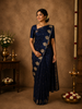 Deep Midnight Navy Blue Butta Zari Woven Design Pure Banarasi Saree wit Traditional Paisley Motif Border