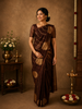 Deep Cocoa Chocolate Brown Striped Zari Woven Design Pure Banarasi Saree wit Circular Border