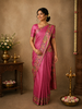 Vibrant Rani Pink Striped Woven Design Pure Tussar Saree with Floral Border
