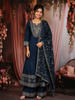 Peacock Blue Sequins and Thread Embroidered Georgette Palazzo Suit with Dupatta