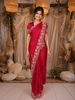 Rani Pink Floral Sequins Embroidered Satin Saree