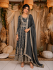 Charcoal Grey Floral Embroidered Chiffon Anarkali Salwar Suit with Dupatta